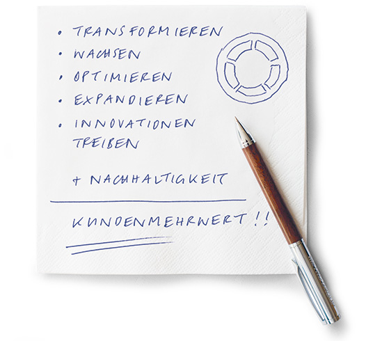 Die strategischen Schwerpunkte der METRO GROUP auf einer Serviette (Foto)