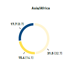 Staff turnover by region and age group in % &ndash; Asia/Africa (pie chart)